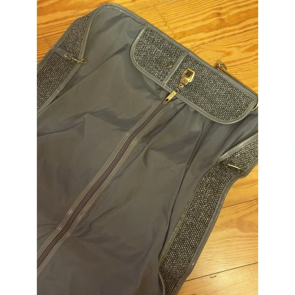 Vintage Oscar De La‎ Renta Gray Folding Tweed Garment Bag Designer Luggage